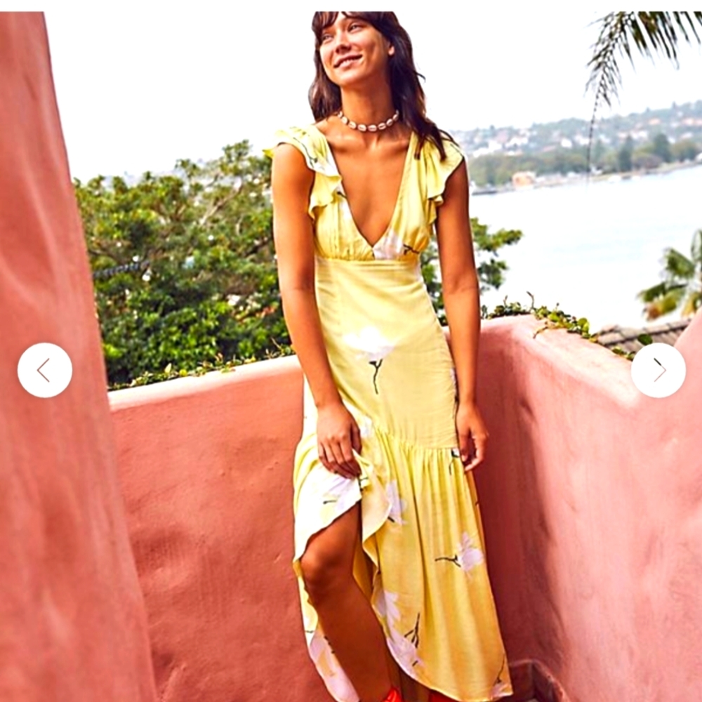 Free People She is a waterfall lemon yellow  maxi sundress sleeveless size 8